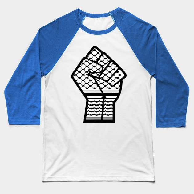 Keffiyeh Black Power Fist - Left Side - Back Baseball T-Shirt by SubversiveWare